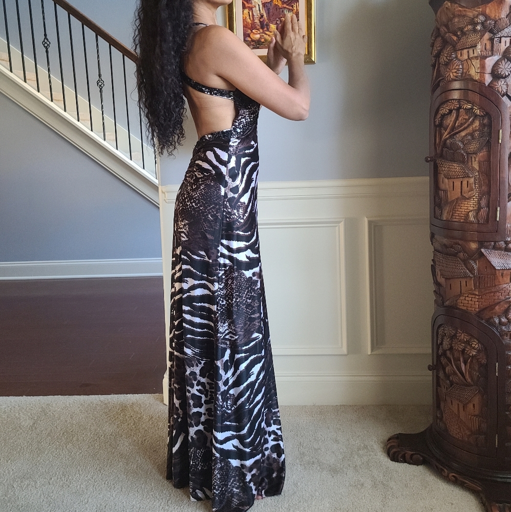 Morgan & Co Animal Print beaded Long gown - Picture 2 of 8